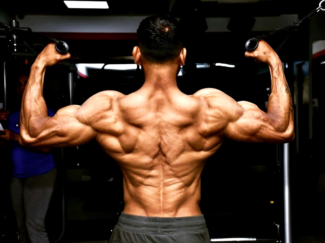 Santosh Salekar — back double bicep pose, full physique